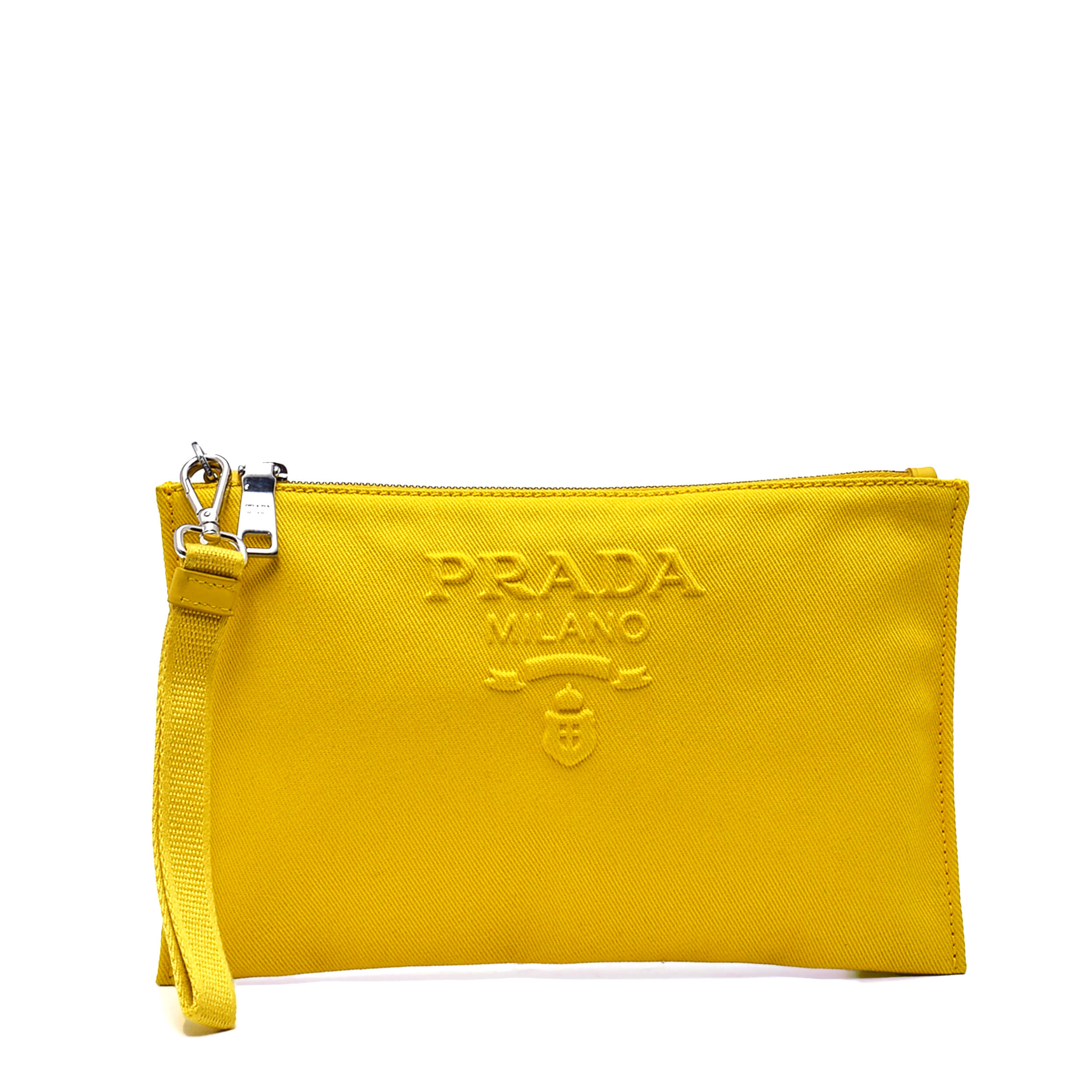 Prada - Sunny Yellow Canvas Logo Clutch Bag